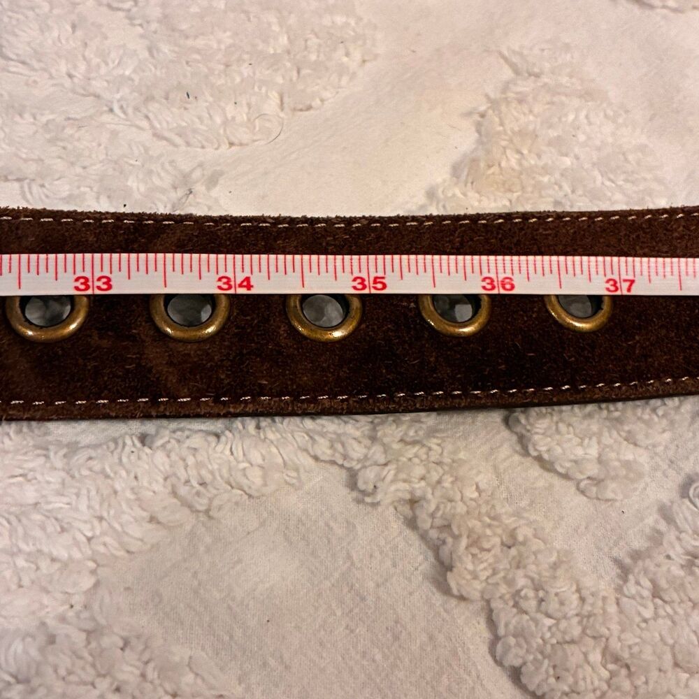 Vtg Women’s Coach Brown Suede Brass Grommet Belt Brass Buckle Size Medium - Picture 11 of 12